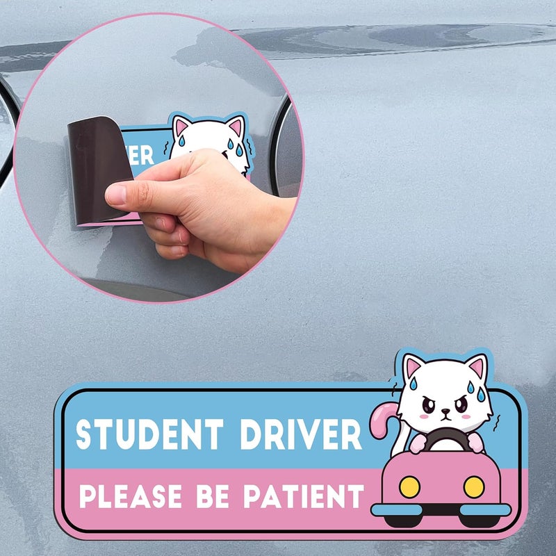 CNhoqc New Driver Car Magnet - 4pcs Cute Nervous Cat New Driver Car Rectangle Reflective Reusable Movable Funny Magnet Sticker for Bumper Please Be Patient Student Driver Safety Warning Attention Sign - Image 3